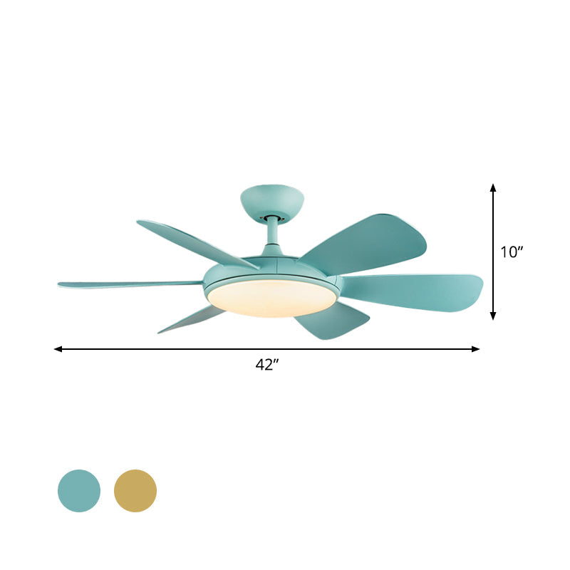 Blue/Wood LED Ceiling Fan Lamp Fixture Modernist Acrylic Round 6 Blades Semi Flushmount, 42" W Clearhalo 'Ceiling Fans with Lights' 'Ceiling Fans' 'Kids Ceiling Fans' 'Kids' Lighting' 399225