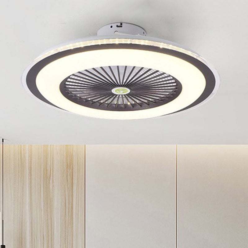 Acrylic Circular Semi Semi Flush Mount Modernism Bedroom 5 Blades LED Ceiling Fan Light in Grey/White/Dark Coffee, 23.5" W Dark Coffee Clearhalo 'Ceiling Fans with Lights' 'Ceiling Fans' 'Kids Ceiling Fans' 'Kids' Lighting' 399296