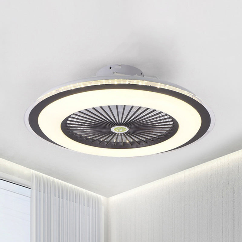 Acrylic Circular Semi Semi Flush Mount Modernism Bedroom 5 Blades LED Ceiling Fan Light in Grey/White/Dark Coffee, 23.5" W Clearhalo 'Ceiling Fans with Lights' 'Ceiling Fans' 'Kids Ceiling Fans' 'Kids' Lighting' 399297