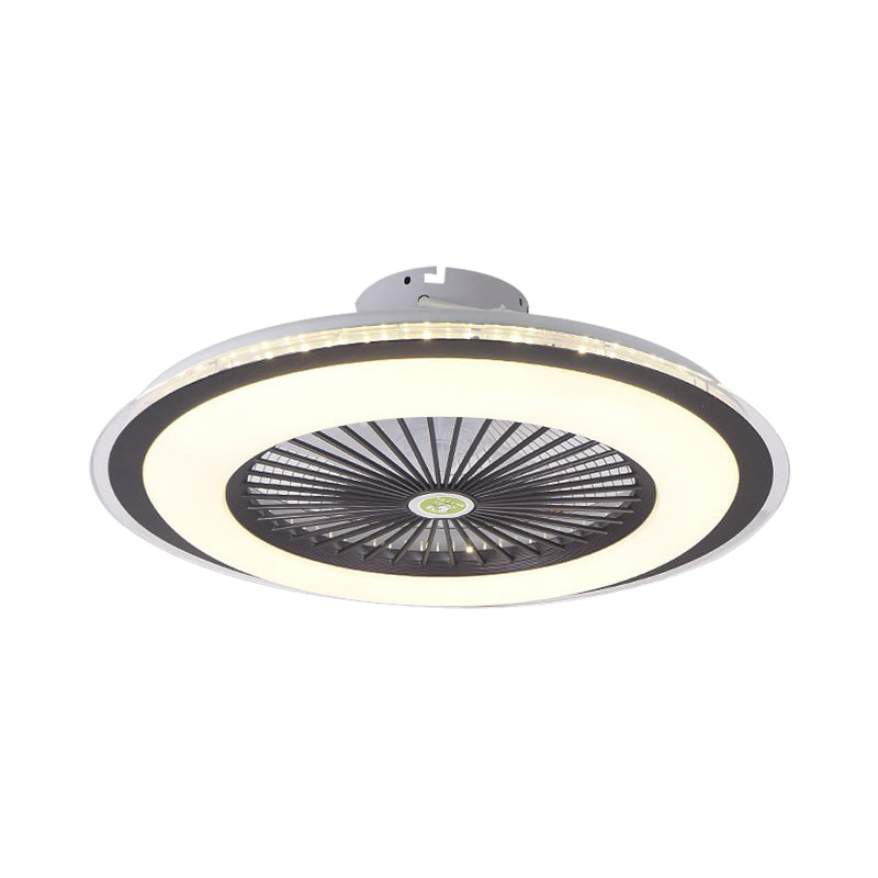 Acrylic Circular Semi Semi Flush Mount Modernism Bedroom 5 Blades LED Ceiling Fan Light in Grey/White/Dark Coffee, 23.5" W Clearhalo 'Ceiling Fans with Lights' 'Ceiling Fans' 'Kids Ceiling Fans' 'Kids' Lighting' 399299