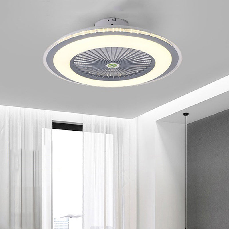 Acrylic Circular Semi Semi Flush Mount Modernism Bedroom 5 Blades LED Ceiling Fan Light in Grey/White/Dark Coffee, 23.5" W Grey Clearhalo 'Ceiling Fans with Lights' 'Ceiling Fans' 'Kids Ceiling Fans' 'Kids' Lighting' 399301