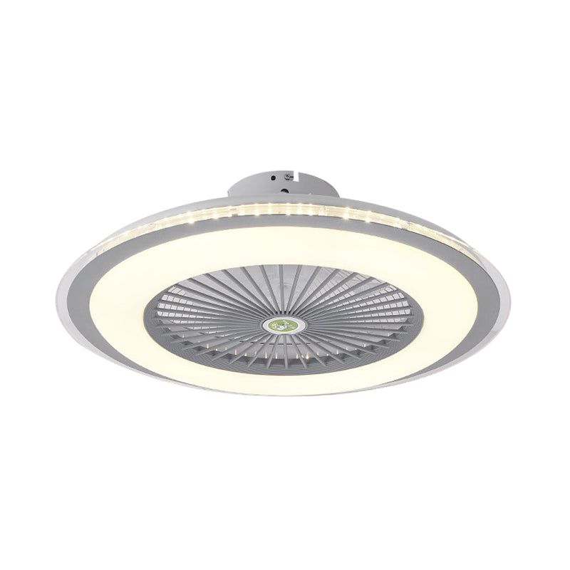 Acrylic Circular Semi Semi Flush Mount Modernism Bedroom 5 Blades LED Ceiling Fan Light in Grey/White/Dark Coffee, 23.5" W Clearhalo 'Ceiling Fans with Lights' 'Ceiling Fans' 'Kids Ceiling Fans' 'Kids' Lighting' 399302