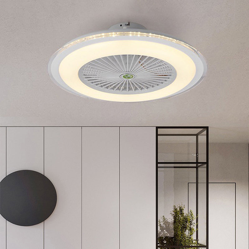 Acrylic Circular Semi Semi Flush Mount Modernism Bedroom 5 Blades LED Ceiling Fan Light in Grey/White/Dark Coffee, 23.5" W White Clearhalo 'Ceiling Fans with Lights' 'Ceiling Fans' 'Kids Ceiling Fans' 'Kids' Lighting' 399303