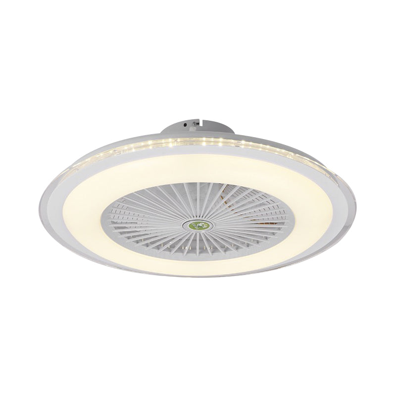 Acrylic Circular Semi Semi Flush Mount Modernism Bedroom 5 Blades LED Ceiling Fan Light in Grey/White/Dark Coffee, 23.5" W Clearhalo 'Ceiling Fans with Lights' 'Ceiling Fans' 'Kids Ceiling Fans' 'Kids' Lighting' 399304