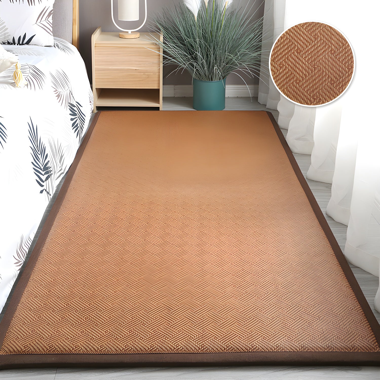 Dark Brown Farmhouse Rug Sisal Pure Color Indoor Rug Washable Area Rug for Bedroom