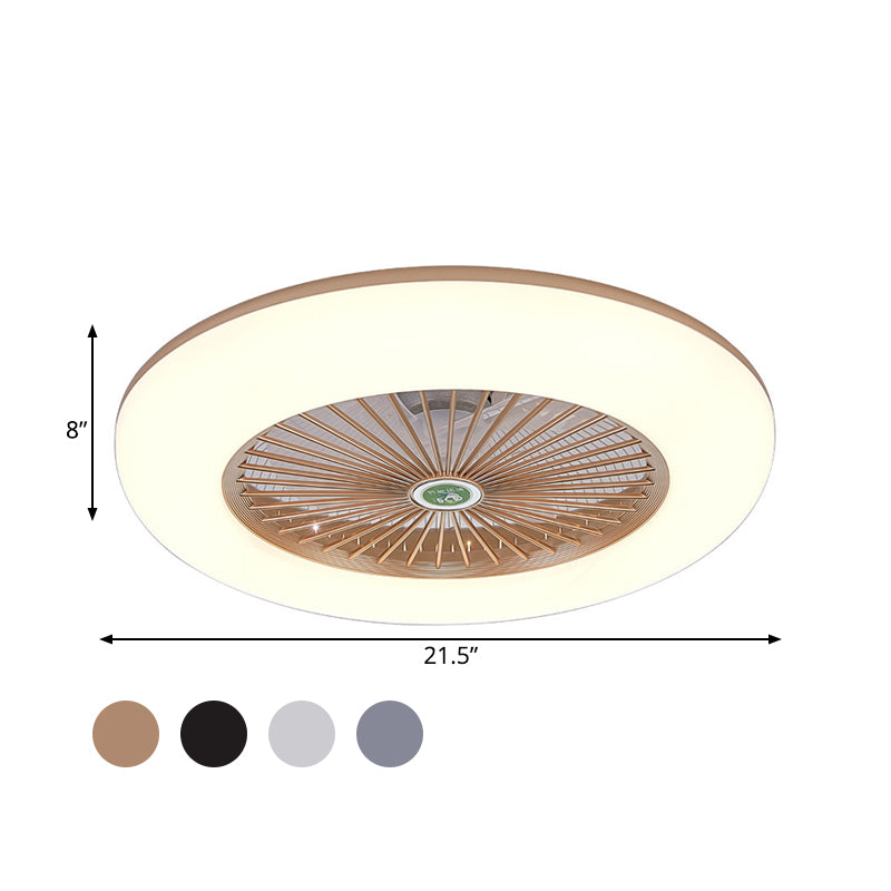 Doughnut Metal Fan Light Fixture Simple Bedroom 21.5" W LED Semi Flush Mount Lamp in Black/White/Grey with Acrylic Shade, 5 Blades Clearhalo 'Ceiling Fans with Lights' 'Ceiling Fans' 'Kids Ceiling Fans' 'Kids' Lighting' 399334
