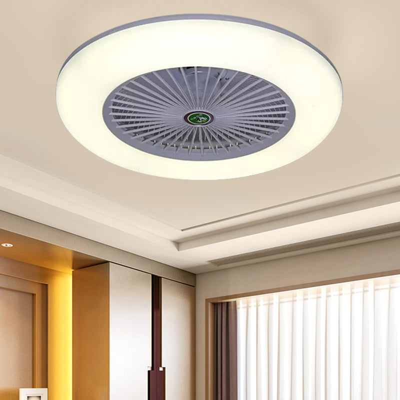 Doughnut Metal Fan Light Fixture Simple Bedroom 21.5" W LED Semi Flush Mount Lamp in Black/White/Grey with Acrylic Shade, 5 Blades Grey Clearhalo 'Ceiling Fans with Lights' 'Ceiling Fans' 'Kids Ceiling Fans' 'Kids' Lighting' 399340