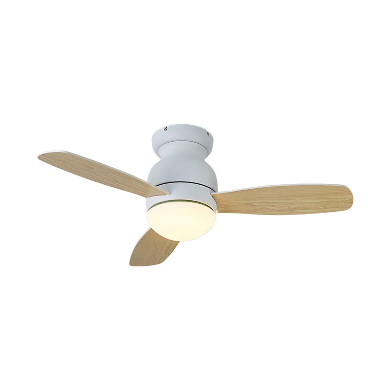 36" Wide LED Metal Hanging Fan Lighting Kids Grey/White/Green Dome Living Room Semi Flush Lamp Fixture with 3 Wood Blades Clearhalo 'Ceiling Fans with Lights' 'Ceiling Fans' 'Kids Ceiling Fans' 'Kids' Lighting' 399359