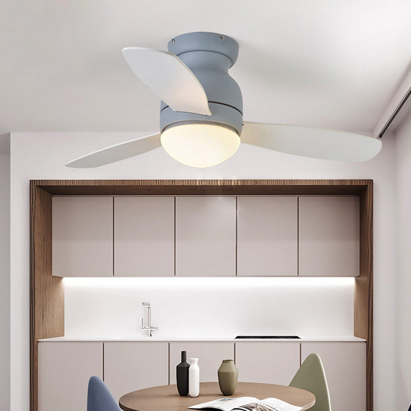 36" Wide LED Metal Hanging Fan Lighting Kids Grey/White/Green Dome Living Room Semi Flush Lamp Fixture with 3 Wood Blades Clearhalo 'Ceiling Fans with Lights' 'Ceiling Fans' 'Kids Ceiling Fans' 'Kids' Lighting' 399365