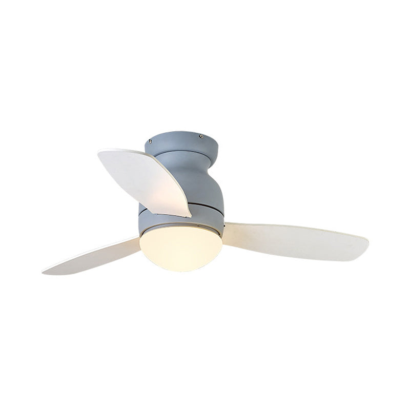 36" Wide LED Metal Hanging Fan Lighting Kids Grey/White/Green Dome Living Room Semi Flush Lamp Fixture with 3 Wood Blades Clearhalo 'Ceiling Fans with Lights' 'Ceiling Fans' 'Kids Ceiling Fans' 'Kids' Lighting' 399367