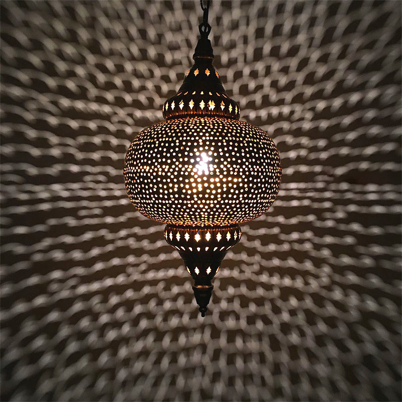 Metal Brass Hanging Lamp Egg/Vase/Capsule 1-Head Arab Pendant Ceiling Light with Oval/Spot/Double Ring Pattern Clearhalo 'Ceiling Lights' 'Pendant Lights' 'Pendants' Lighting' 399635