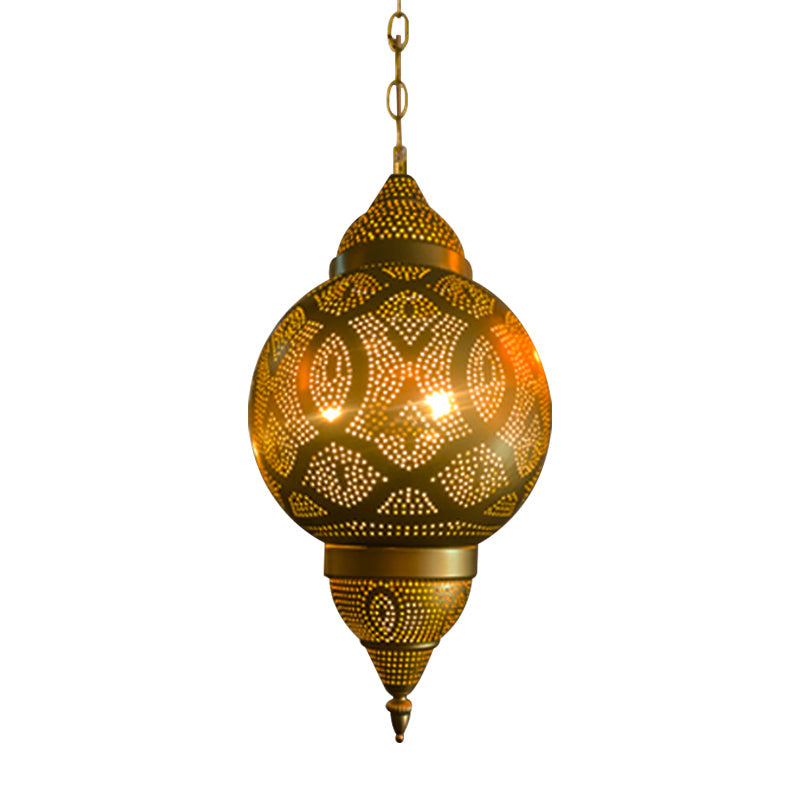 Metallic Vase/Gourd Pendant Lamp Vintage 3-Head Coffee House Hanging Chandelier in Brass Clearhalo 'Ceiling Lights' 'Chandeliers' Lighting' options 399739