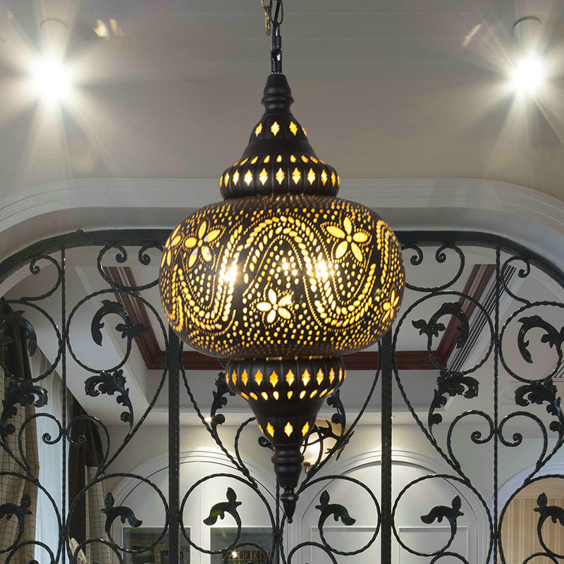 Metallic Vase/Gourd Pendant Lamp Vintage 3-Head Coffee House Hanging Chandelier in Brass Clearhalo 'Ceiling Lights' 'Chandeliers' Lighting' options 399741