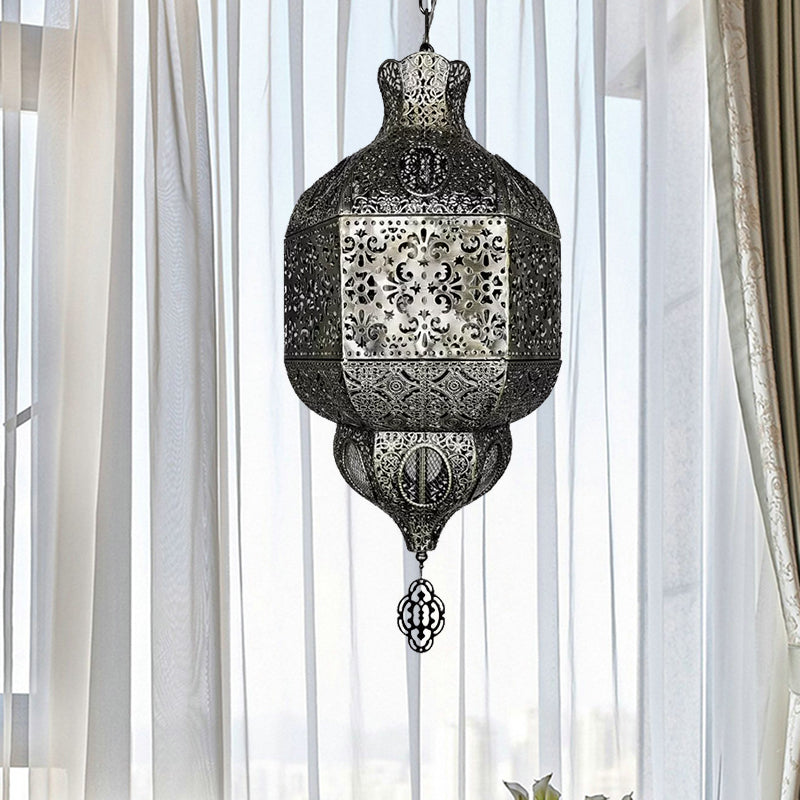 Silver Finish 3-Bulb Chandelier Lighting Arab Metallic Lantern Suspended Pendant Lamp Clearhalo 'Ceiling Lights' 'Chandeliers' Lighting' options 399758