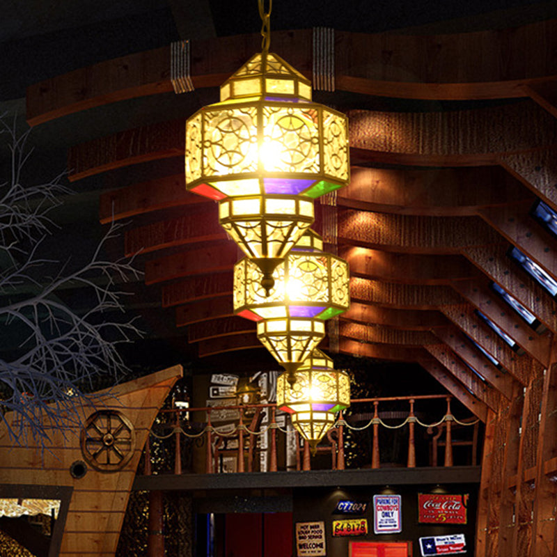 Metallic Brass Pendant Light Lantern 1-Head Southeast Asia Hanging Lamp with Clear Glass Shade Clearhalo 'Ceiling Lights' 'Chandeliers' Lighting' options 399765
