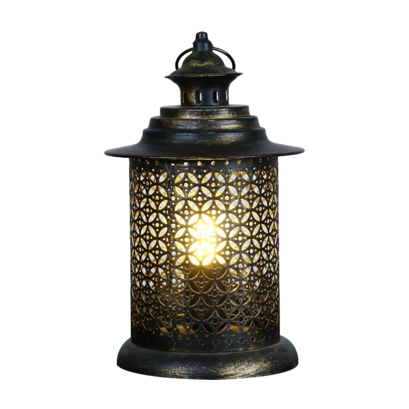 5"/6.5" Wide 1 Head Candlestick Light Antiqued Hollowed Out Metal Nightstand Lamp in Black Clearhalo 'Lamps' 'Table Lamps' Lighting' 399789