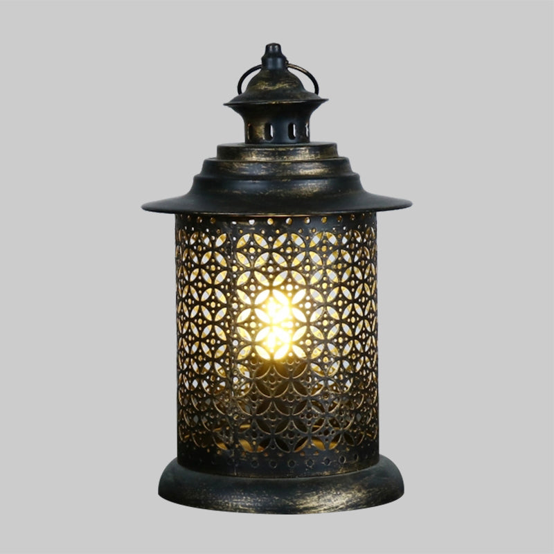5"/6.5" Wide 1 Head Candlestick Light Antiqued Hollowed Out Metal Nightstand Lamp in Black Clearhalo 'Lamps' 'Table Lamps' Lighting' 399790