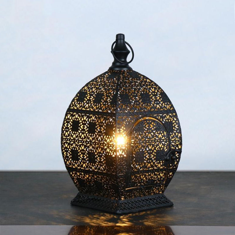 5"/6.5" Wide 1 Head Candlestick Light Antiqued Hollowed Out Metal Nightstand Lamp in Black Black 5" Clearhalo 'Lamps' 'Table Lamps' Lighting' 399792