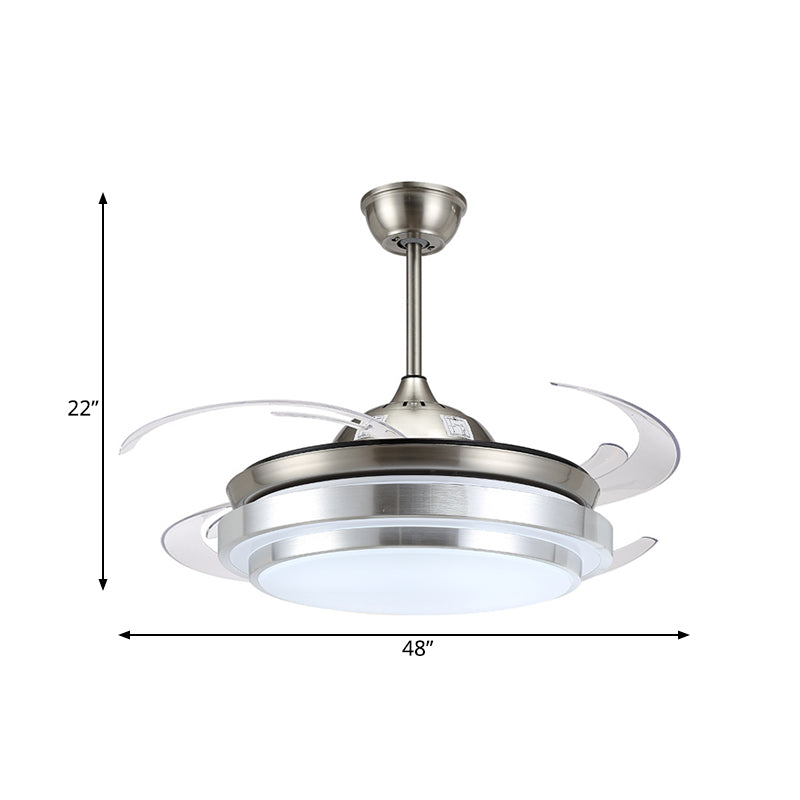 Nickel LED Pendant Fan Light Modernist Acrylic Cascaded 4 Blades Semi Flush Lamp Fixture, 48" W Clearhalo 'Ceiling Fans with Lights' 'Ceiling Fans' 'Modern Ceiling Fans' 'Modern' Lighting' 399852