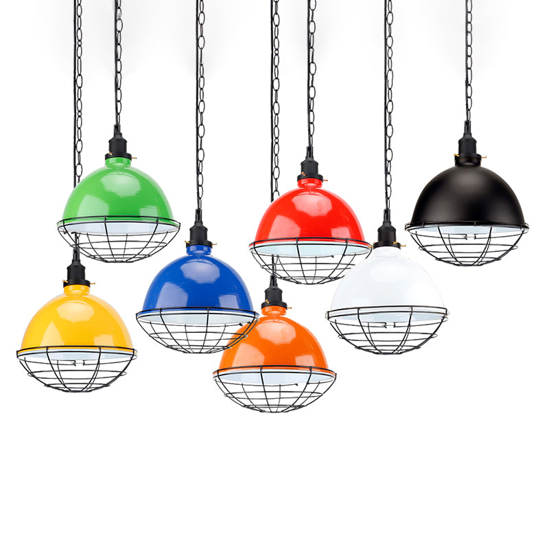 Bowl Shade Indoor Pendant Light Retro Industrial Metal 1 Bulb Black/White/Red Ceiling Light with Wire Guard and Chain Clearhalo 'Art Deco Pendants' 'Black' 'Cast Iron' 'Ceiling Lights' 'Ceramic' 'Crystal' 'Industrial Pendants' 'Industrial' 'Metal' 'Middle Century Pendants' 'Pendant Lights' 'Pendants' 'Rustic Pendants' 'Tiffany' Lighting' 39989