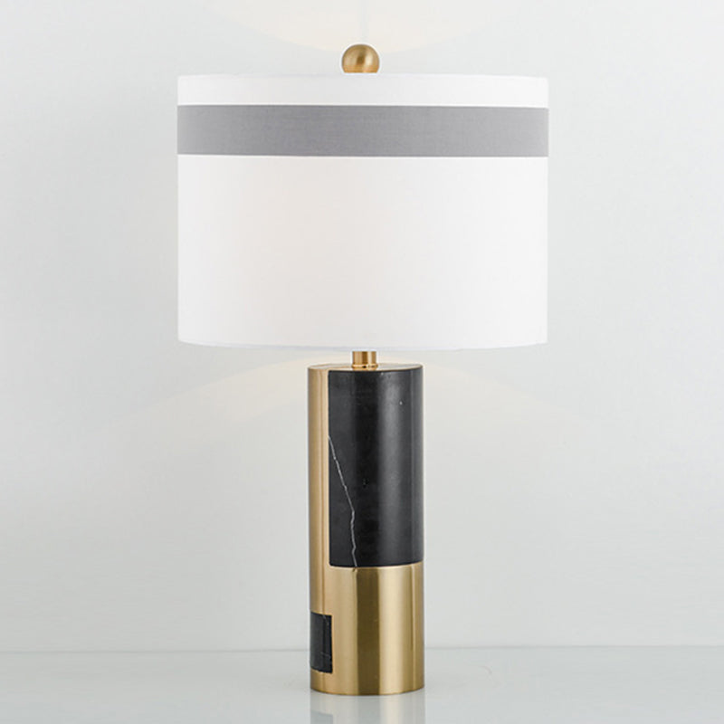 1 Head Bedside Table Light Modern White Nightstand Lamp with Cylinder Fabric Shade Clearhalo 'Lamps' 'Table Lamps' Lighting' 400096
