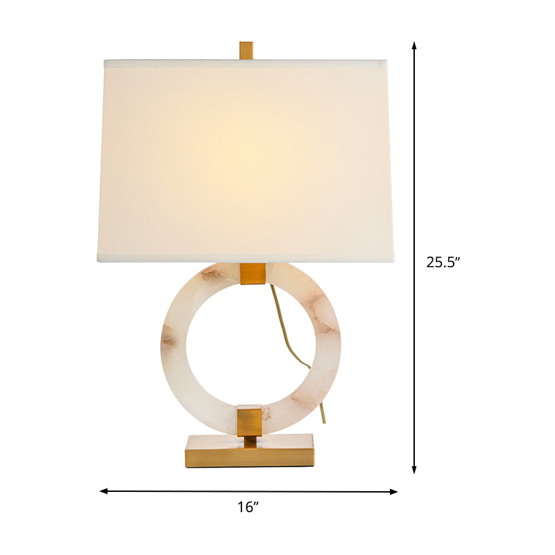 Trapezoid Fabric Task Light Modernism 1 Bulb White Small Desk Lamp with Metal Base Clearhalo 'Lamps' 'Table Lamps' Lighting' 400149