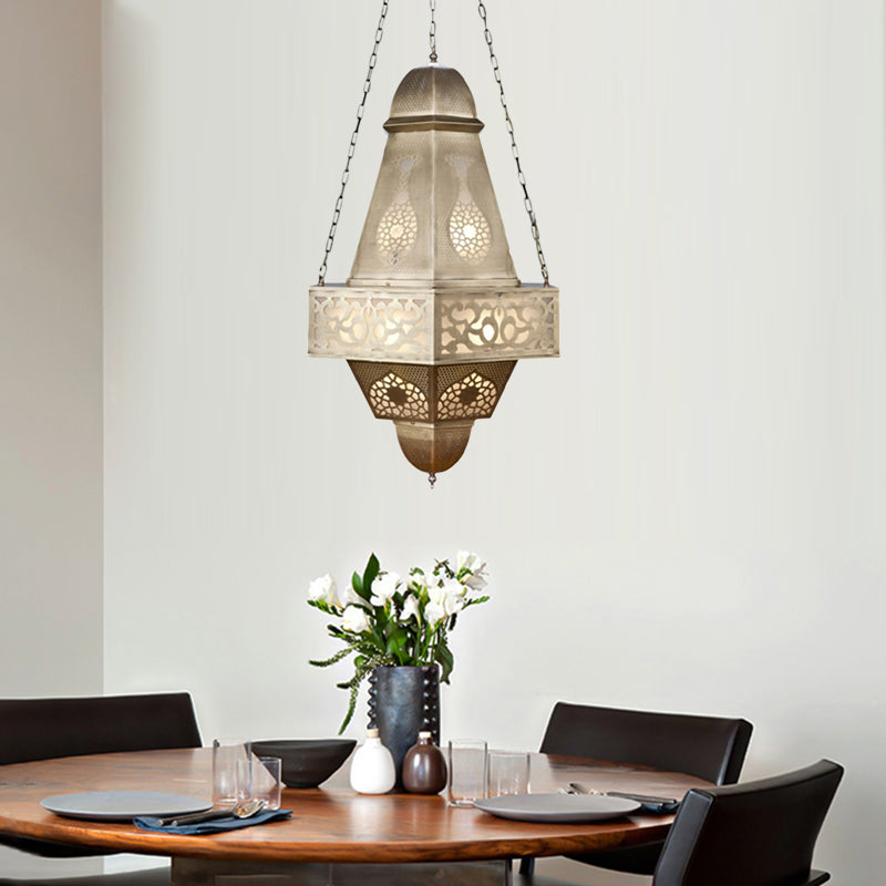 6 Heads Tower Chandelier Lighting Arab Brass Finish Metallic Hanging Ceiling Lamp with Chain Clearhalo 'Ceiling Lights' 'Chandeliers' Lighting' options 400296