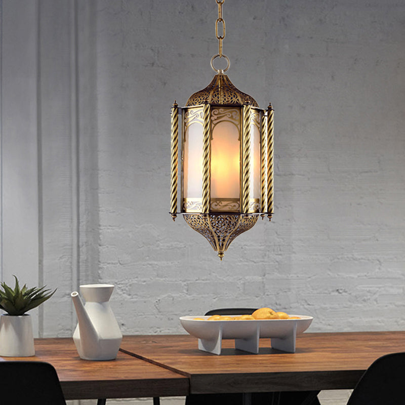 Metallic Brass Pendant Chandelier Lantern 3 Lights Arab Hanging Ceiling Light with Opal Glass Shade Clearhalo 'Ceiling Lights' 'Chandeliers' Lighting' options 400311