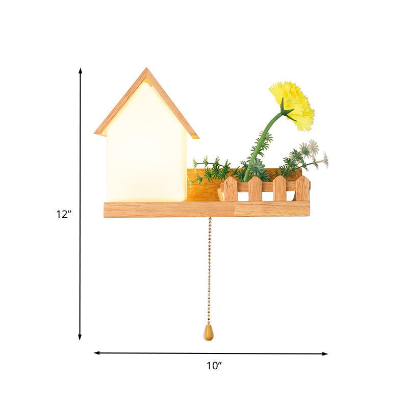 House Bedroom Sconce Light Industrial Frosted Glass 1 Bulb Wood LED Flower Wall Lighting, Left/Right Clearhalo 'Industrial wall lights' 'Industrial' 'Middle century wall lights' 'Tiffany' 'Wall Lamps & Sconces' 'Wall Lights' Lighting' 400593