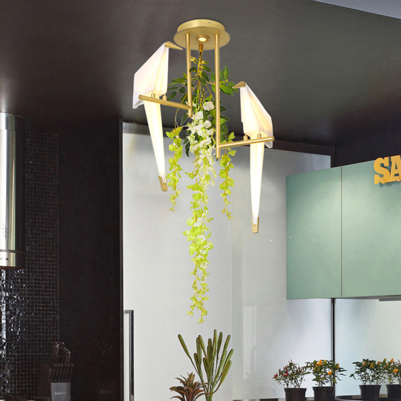 LED Geometric Ceiling Lighting Industrial Gold Metal Plant Semi Flush Light Fixture for Restaurant Clearhalo 'Ceiling Lights' 'Close To Ceiling Lights' 'Close to ceiling' 'Semi-flushmount' Lighting' 400627