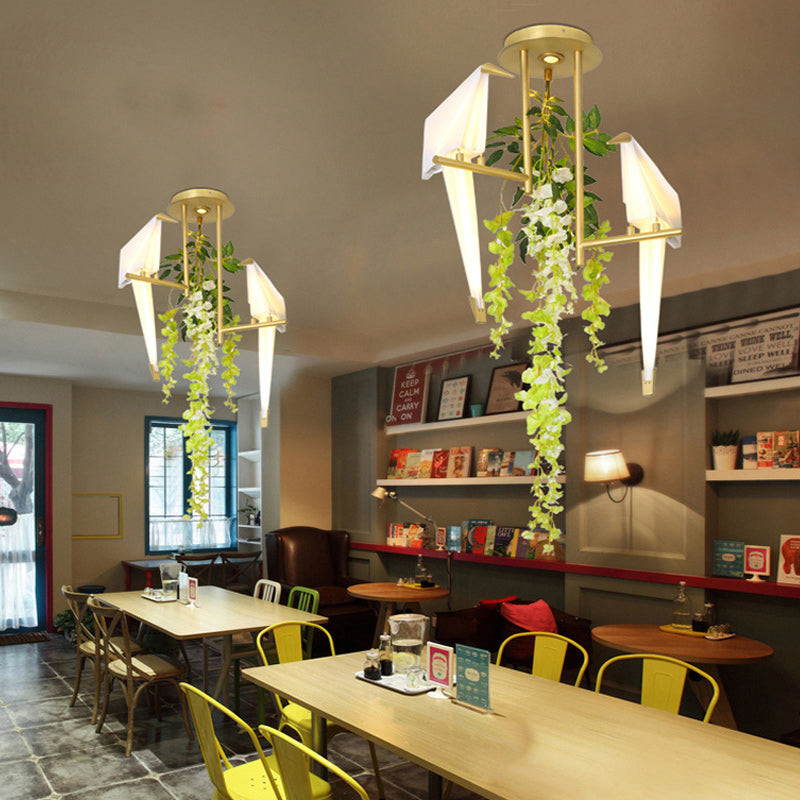 LED Geometric Ceiling Lighting Industrial Gold Metal Plant Semi Flush Light Fixture for Restaurant Clearhalo 'Ceiling Lights' 'Close To Ceiling Lights' 'Close to ceiling' 'Semi-flushmount' Lighting' 400628