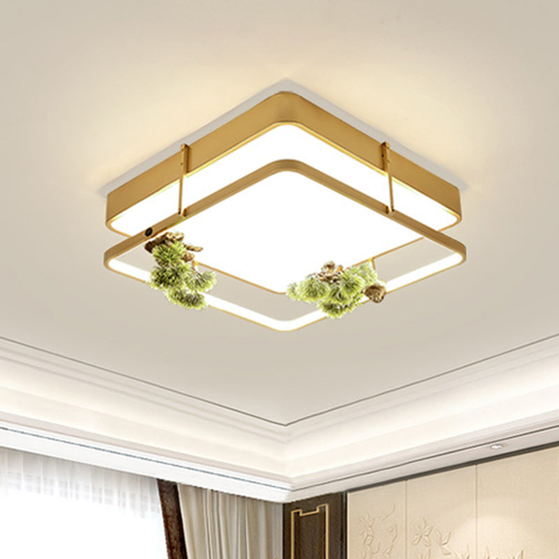 Black/Gold LED Ceiling Fixture Industrial Metal Square/Round Plant Flush Mount Light for Bedroom, 16.5"/20.5" W Clearhalo 'Ceiling Lights' 'Close To Ceiling Lights' 'Close to ceiling' 'Flush mount' 'Industrial Flush Mount' Lighting' 400658