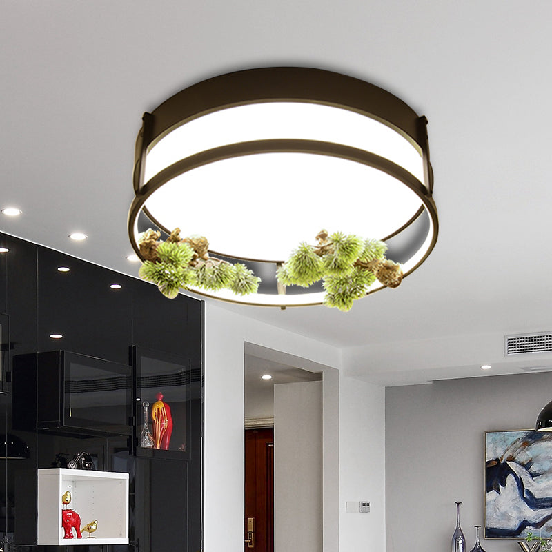Black/Gold LED Ceiling Fixture Industrial Metal Square/Round Plant Flush Mount Light for Bedroom, 16.5"/20.5" W Black Round Clearhalo 'Ceiling Lights' 'Close To Ceiling Lights' 'Close to ceiling' 'Flush mount' 'Industrial Flush Mount' Lighting' 400671