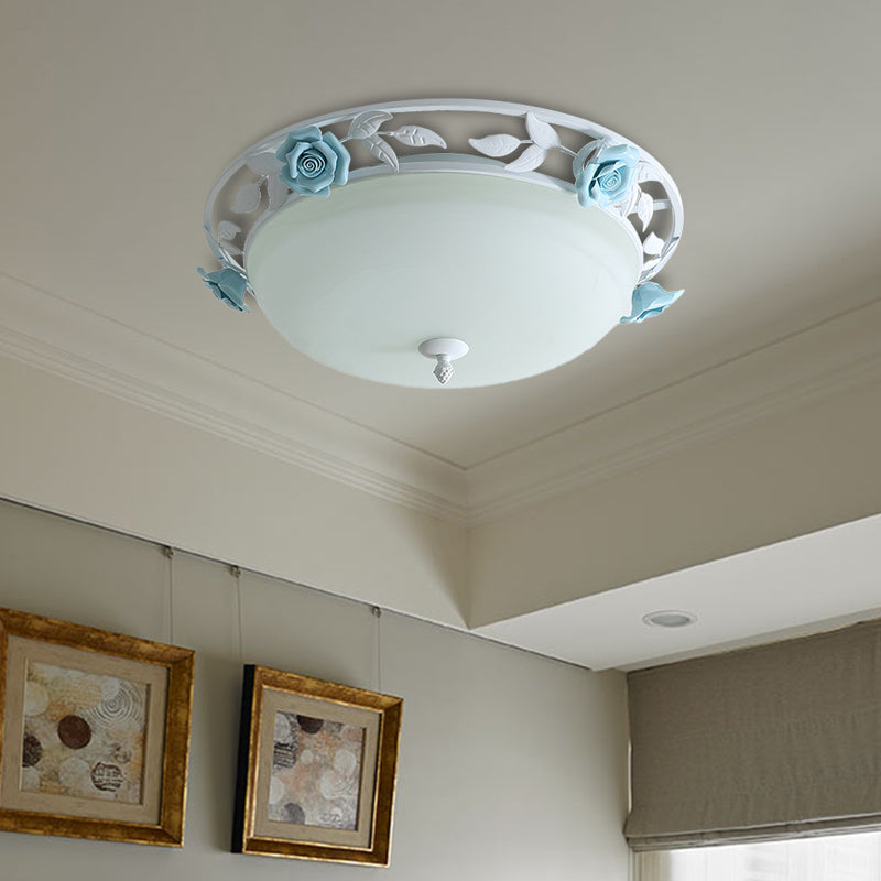 16"/19.5" Width Dome Bedroom Ceiling Lighting Countryside Metal LED White Flush Mount Light Fixture White 19.5" Clearhalo 'Ceiling Lights' 'Close To Ceiling Lights' 'Close to ceiling' 'Flush mount' Lighting' 400679