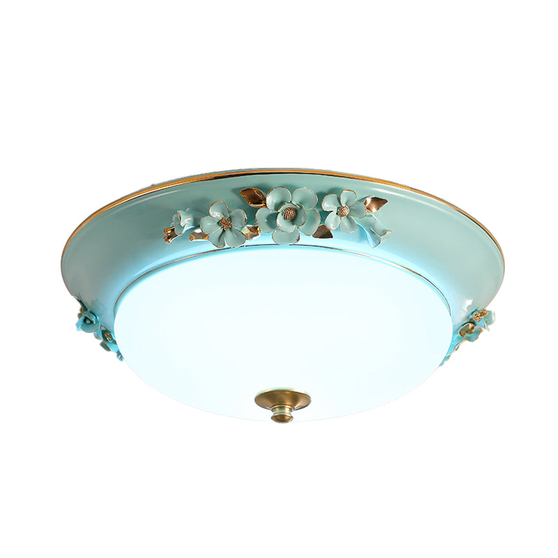 White 1 Head Ceiling Light Fixture Countryside Metal Dome LED Flush Mount Lighting for Bedroom, 12"/14.5"/17" Wide Clearhalo 'Ceiling Lights' 'Close To Ceiling Lights' 'Close to ceiling' 'Flush mount' Lighting' 400690