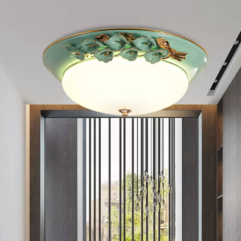 Pastoral Bowl Ceiling Mounted Fixture 1 Light Metal LED Flush Mount Lighting in White for Bedroom, 12"/14.5"/17" W White Clearhalo 'Ceiling Lights' 'Close To Ceiling Lights' 'Close to ceiling' 'Flush mount' Lighting' 400702