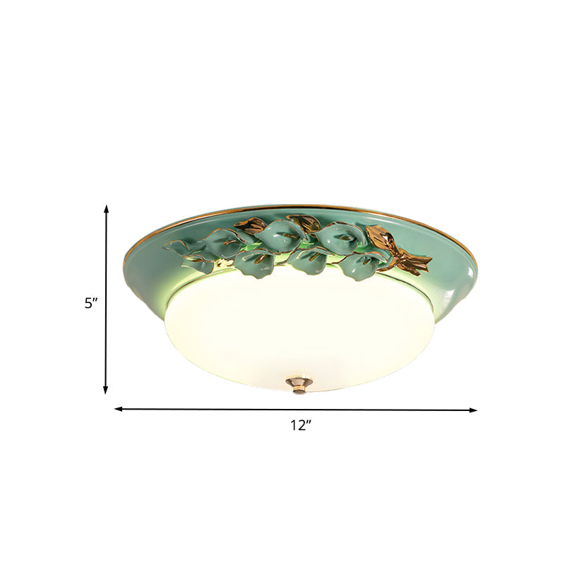 Pastoral Bowl Ceiling Mounted Fixture 1 Light Metal LED Flush Mount Lighting in White for Bedroom, 12"/14.5"/17" W Clearhalo 'Ceiling Lights' 'Close To Ceiling Lights' 'Close to ceiling' 'Flush mount' Lighting' 400706