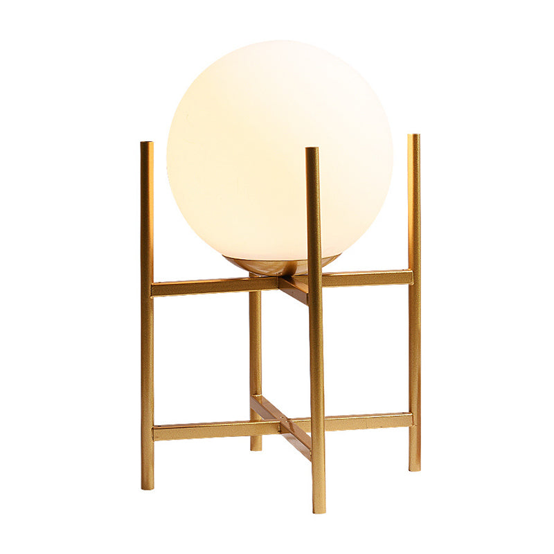 1 Head Study Desk Lamp Modernism Black/Gold Reading Book Light with Sphere Opal Glass Shade Clearhalo 'Lamps' 'Table Lamps' Lighting' 400809