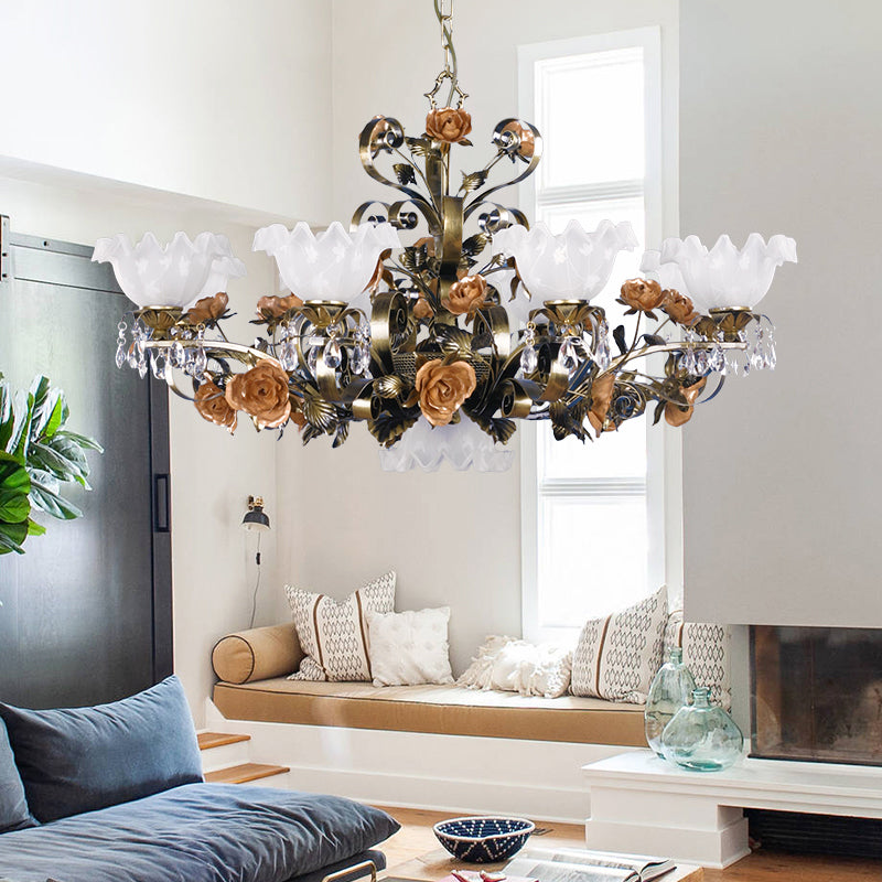 Scalloped Bedroom Ceiling Chandelier American Flower Metal 6/7/9 Heads Bronze Hanging Light Fixture Clearhalo 'Ceiling Lights' 'Chandeliers' Lighting' options 400824