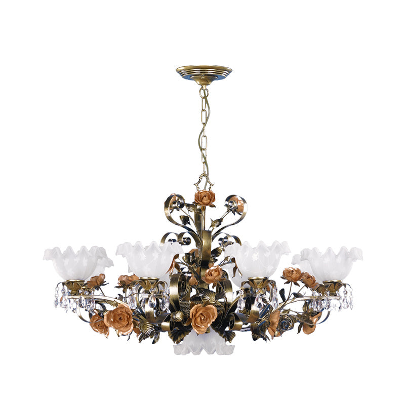 Scalloped Bedroom Ceiling Chandelier American Flower Metal 6/7/9 Heads Bronze Hanging Light Fixture Clearhalo 'Ceiling Lights' 'Chandeliers' Lighting' options 400825