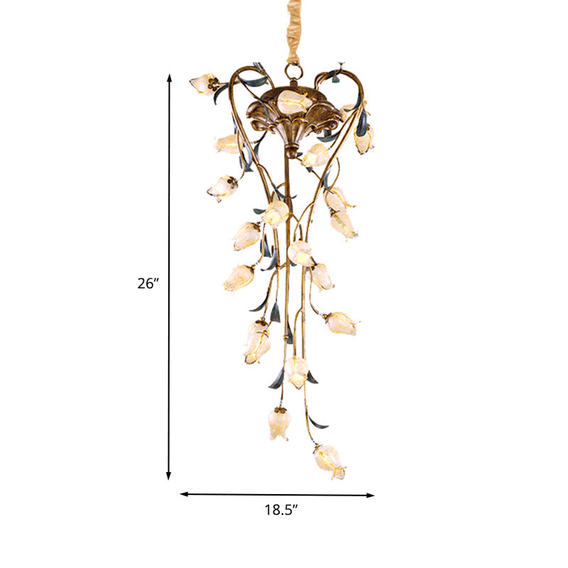Brass Tulip Hanging Chandelier American Garden Metal 21 Lights Restaurant LED Ceiling Pendant Clearhalo 'Ceiling Lights' 'Chandeliers' Lighting' options 400856