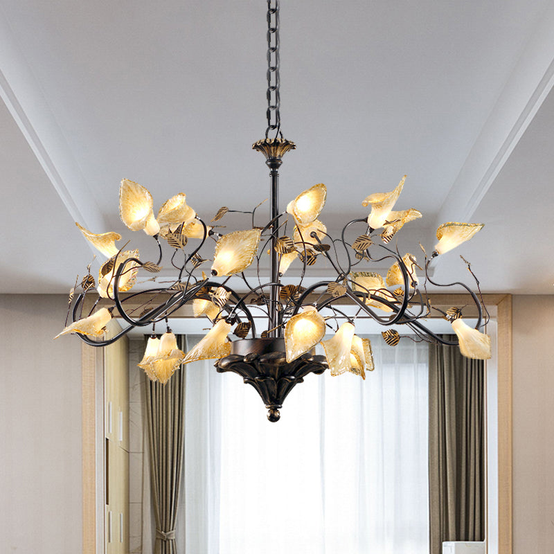 Metal Antique Bronze Pendant Chandelier Flower 25 Lights Countryside LED Down Lighting for Restaurant Clearhalo 'Ceiling Lights' 'Chandeliers' Lighting' options 400863