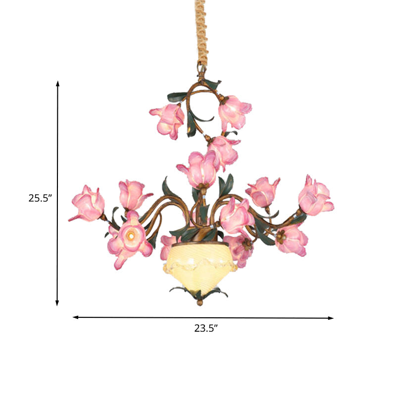 15 Lights Chandelier Pendant Light American Flower Metal LED Suspension Lamp in Brass for Bedroom Clearhalo 'Ceiling Lights' 'Chandeliers' Lighting' options 400881
