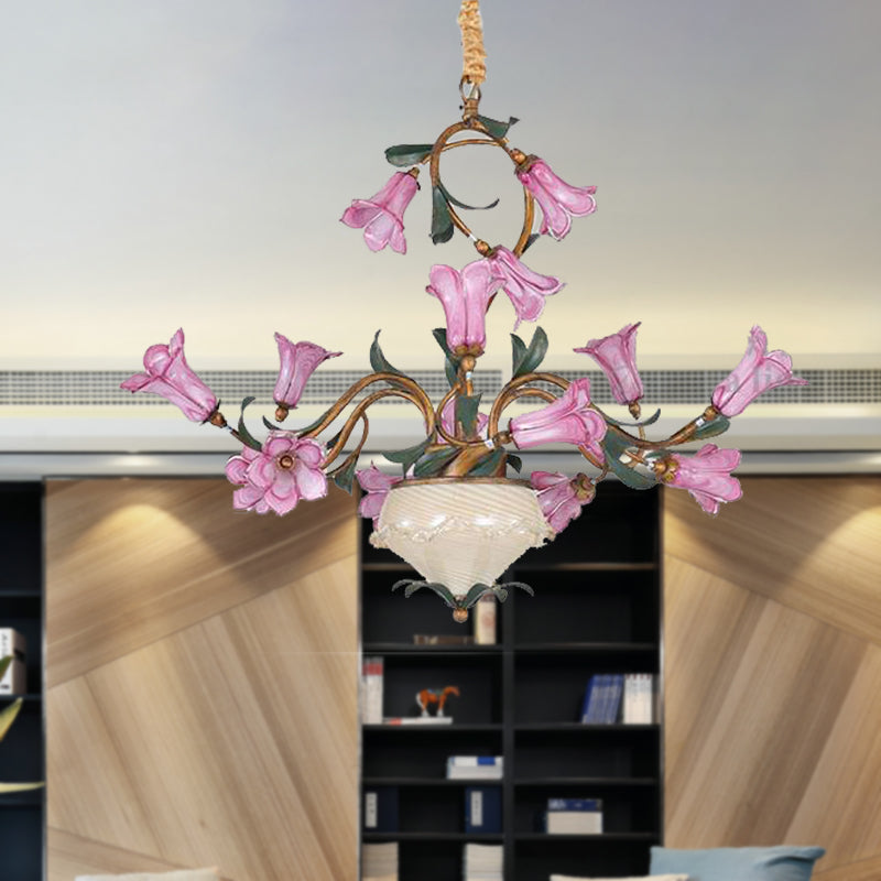 15 Heads Chandelier Lighting American Garden Lily Metal LED Pendant Ceiling Light in Brass for Living Room Clearhalo 'Ceiling Lights' 'Chandeliers' Lighting' options 400898
