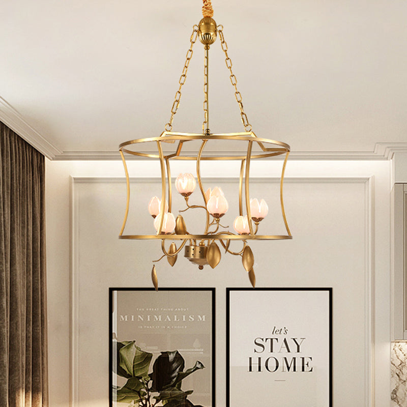 Pastoral Lotus Chandelier Lighting Fixture 3/7 Heads Metal LED Pendant Ceiling Light in Gold for Dining Room Clearhalo 'Ceiling Lights' 'Chandeliers' Lighting' options 400951