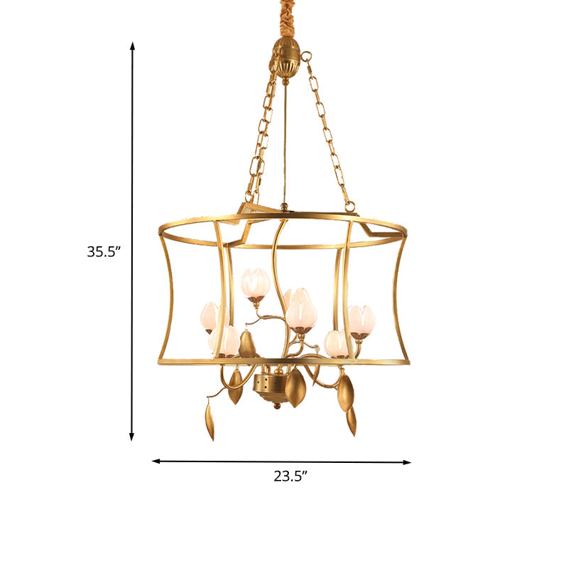 Pastoral Lotus Chandelier Lighting Fixture 3/7 Heads Metal LED Pendant Ceiling Light in Gold for Dining Room Clearhalo 'Ceiling Lights' 'Chandeliers' Lighting' options 400954
