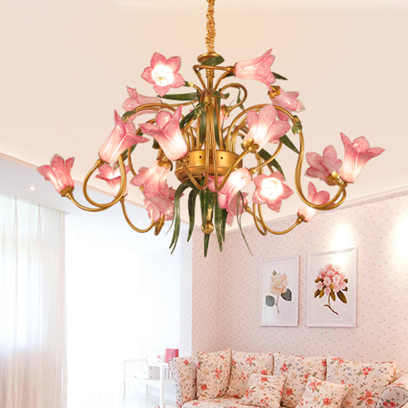 Lily Living Room Ceiling Chandelier Pastoral Metal 20 Heads Gold LED Hanging Light Fixture Clearhalo 'Ceiling Lights' 'Chandeliers' Lighting' options 400956