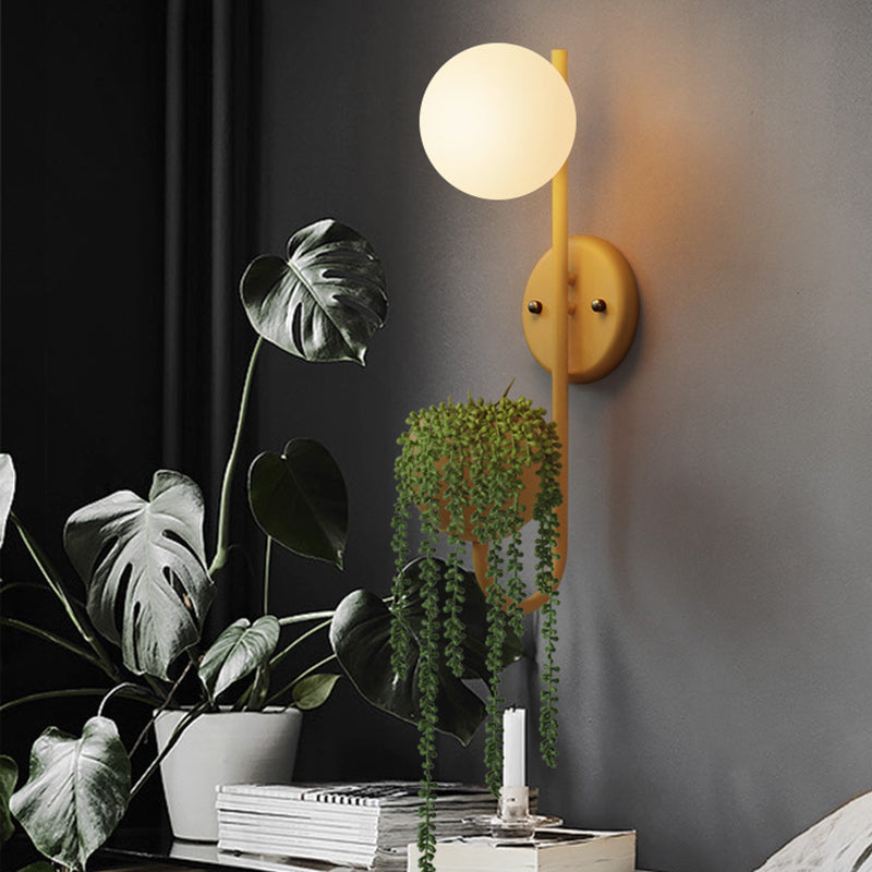 1 Light Ball Sconce Lamp Industrial Yellow/Blue/Green Metal LED Plant Wall Mount Lighting for Restaurant Clearhalo 'Art deco wall lights' 'Cast Iron' 'Glass' 'Industrial wall lights' 'Industrial' 'Middle century wall lights' 'Modern' 'Rustic wall lights' 'Tiffany' 'Traditional wall lights' 'Wall Lamps & Sconces' 'Wall Lights' Lighting' 401110