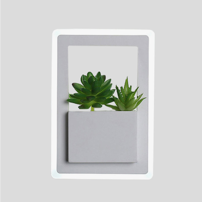Acrylic White Sconce Wall Light Round/Rectangle/Rhombus LED Industrial Plant Wall Lighting Fixture in Warm/White Light Clearhalo 'Industrial wall lights' 'Industrial' 'Middle century wall lights' 'Tiffany' 'Wall Lamps & Sconces' 'Wall Lights' Lighting' 401115