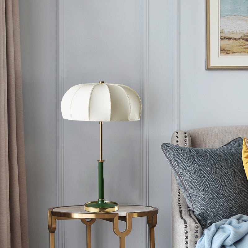 1 Head Shaded Task Lighting Contemporary Fabric Night Table Lamp in Green/White with Metal Base Clearhalo 'Lamps' 'Table Lamps' Lighting' 401152